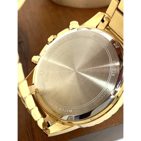 Bulova Men's Watch 97D121 Chronograph Gold Tone Stainless Steel Diamond Dial - Picture 6 of 14